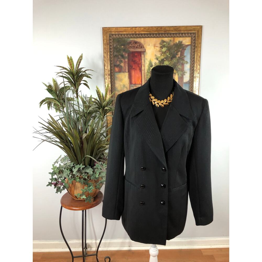 Mark Edwards Women Jacket Size 6 Lapel Notch Double Breasted Metallic Striped